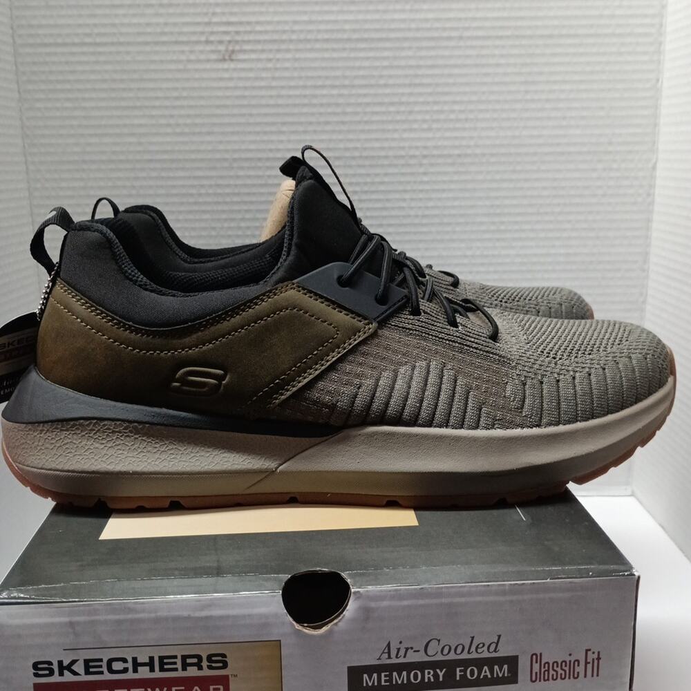 Men's Skechers Sneakers Size 12 Gray Black Olive Classic Fit‎